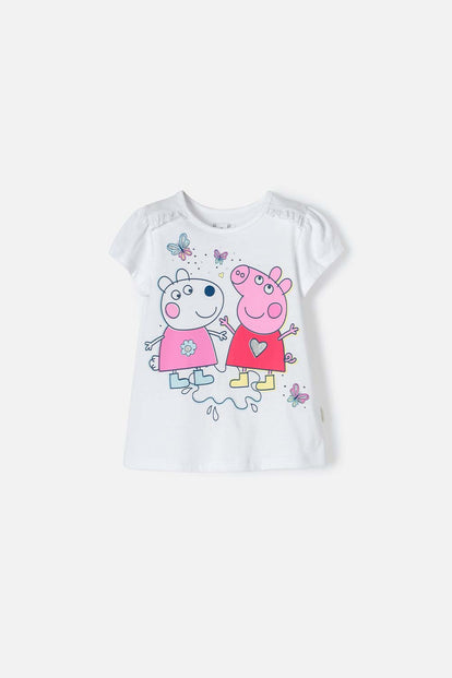 POLERA DE PEPPA PIG MANGA CORTA BLANCO PARA NIÑA 2T A 5T