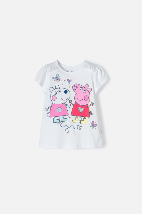 POLERA DE PEPPA PIG MANGA CORTA BLANCO PARA NIÑA 2T A 5T