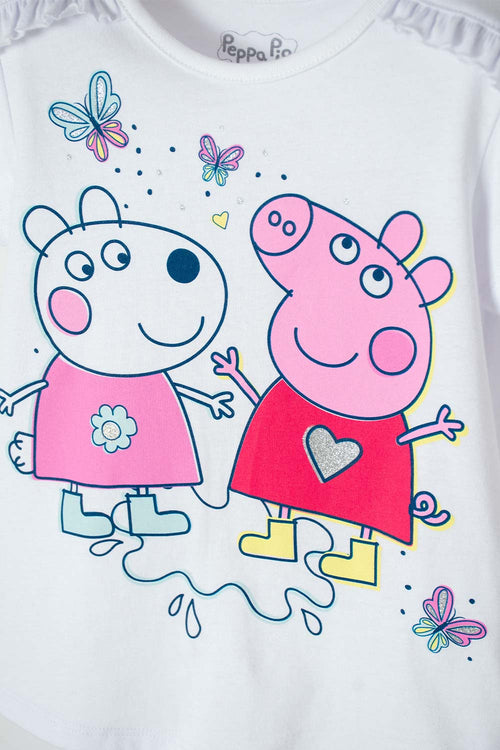 POLERA DE PEPPA PIG MANGA CORTA BLANCO PARA NIÑA 2T A 5T