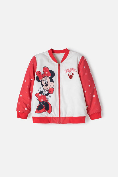 CHAQUETA DE MINNIE MOUSE CON CIERRE MARFIL Y ROJO PARA NIÑA 2T A 5T