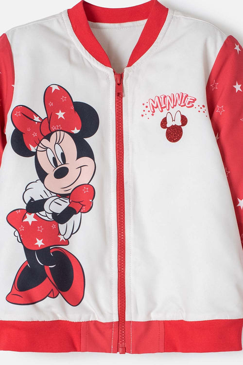 CHAQUETA DE MINNIE MOUSE CON CIERRE MARFIL Y ROJO PARA NIÑA 2T A 5T