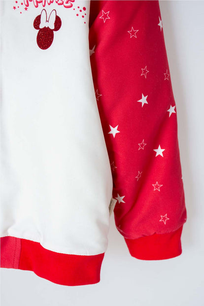 CHAQUETA DE MINNIE MOUSE CON CIERRE MARFIL Y ROJO PARA NIÑA 2T A 5T