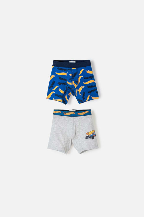 PACK X2 BOXER DE HOTWHEELS AZUL Y GRIS PARA NIÑO 2T A 5T
