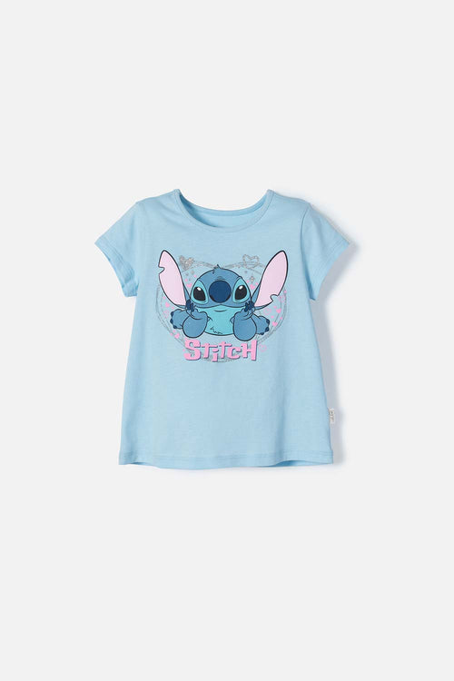 POLERA DE STITCH MANGA CORTA AZUL PARA NIÑA 2T A 5T