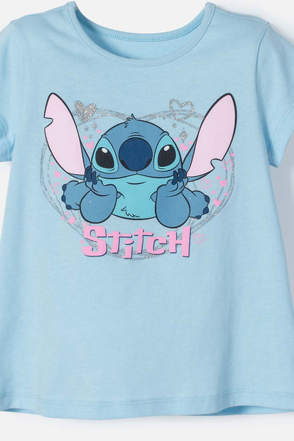POLERA DE STITCH MANGA CORTA AZUL PARA NIÑA 2T A 5T