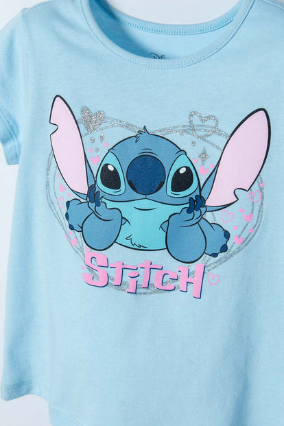 POLERA DE STITCH MANGA CORTA AZUL PARA NIÑA 2T A 5T