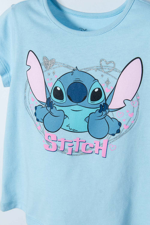 POLERA DE STITCH MANGA CORTA AZUL PARA NIÑA 2T A 5T