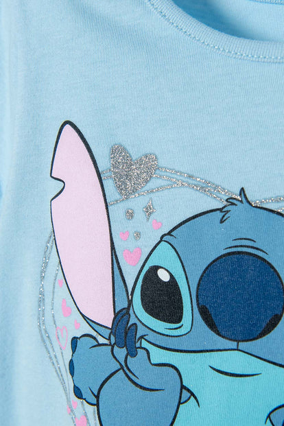 POLERA DE STITCH MANGA CORTA AZUL PARA NIÑA 2T A 5T