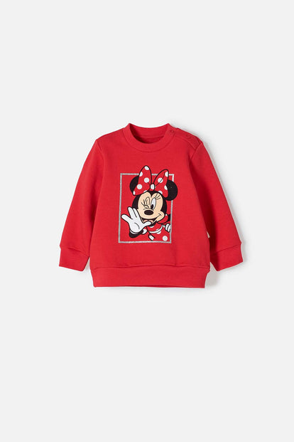 POLERON MINNIE MOUSE CERRADO ROJO PARA BEBÉ NIÑA