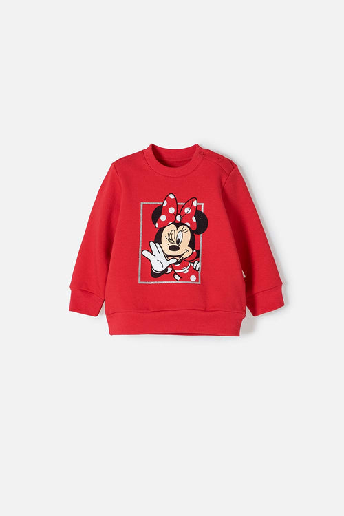 POLERON MINNIE MOUSE CERRADO ROJO PARA BEBÉ NIÑA