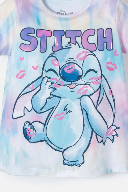 POLERA DE STITCH MULTICOLOR MANGA CORTA PARA NIÑA 2T A 5T