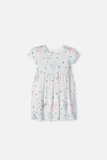 VESTIDO DE STITCH MARFIL MANGA CORTA PARA NIÑA 2T A 5T