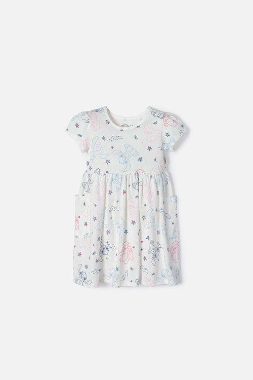 VESTIDO DE STITCH MARFIL MANGA CORTA PARA NIÑA 2T A 5T