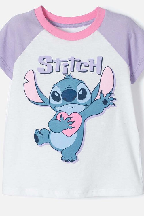 PIJAMA DE STITCH CON PANTALÓN BLANCO Y LILA PARA NIÑA 2T A 5T