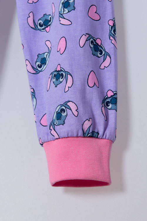 PIJAMA DE STITCH CON PANTALÓN BLANCO Y LILA PARA NIÑA 2T A 5T