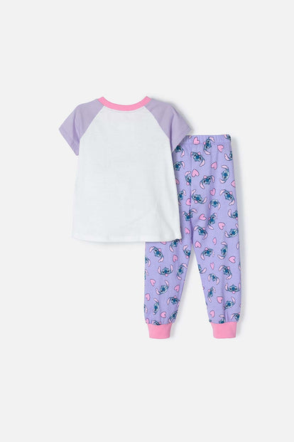 PIJAMA DE STITCH CON PANTALÓN BLANCO Y LILA PARA NIÑA 2T A 5T
