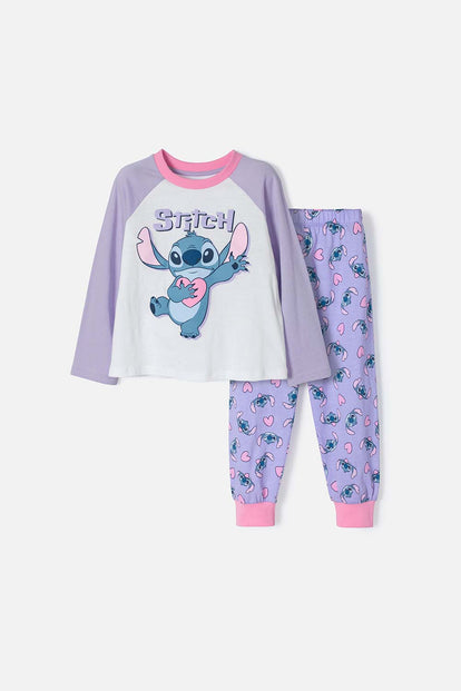 PIJAMA DE STITCH CON PANTALÓN BLANCO Y LILA PARA NIÑA 2T A 5T