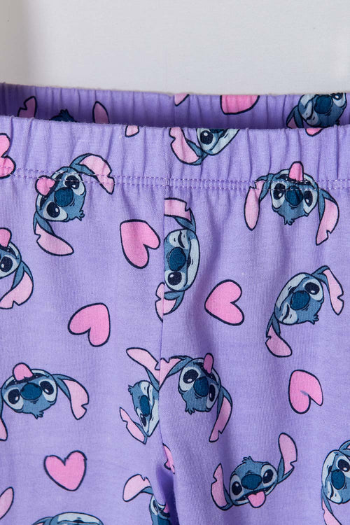 PIJAMA DE STITCH CON PANTALÓN BLANCO Y LILA PARA NIÑA 2T A 5T