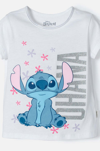 CONJUNTO DE STITCH CON CAMISETA BLANCO Y AZUL PARA NIÑA 2T A 5T