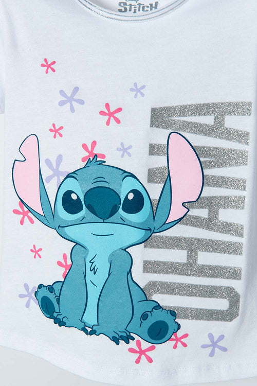 CONJUNTO DE STITCH CON CAMISETA BLANCO Y AZUL PARA NIÑA 2T A 5T