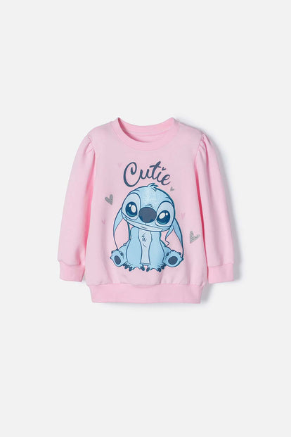 POLERON DE STITCH ROSADO CLARO CERRADO PARA NIÑA 2T A 5T