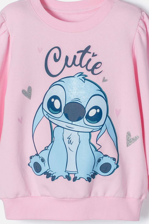 POLERON DE STITCH ROSADO CLARO CERRADO PARA NIÑA 2T A 5T