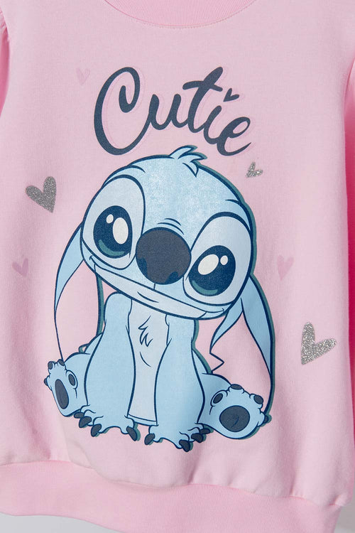 POLERON DE STITCH ROSADO CLARO CERRADO PARA NIÑA 2T A 5T