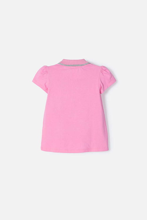 POLERA TIPO POLO DE STITCH ROSADA CON ESTAMPADO PARA NIÑA 2T A 5T