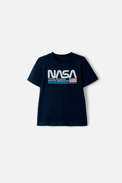 POLERA NASA MANGA CORTA AZUL OSCURO PARA NIÑO 2T A 5T