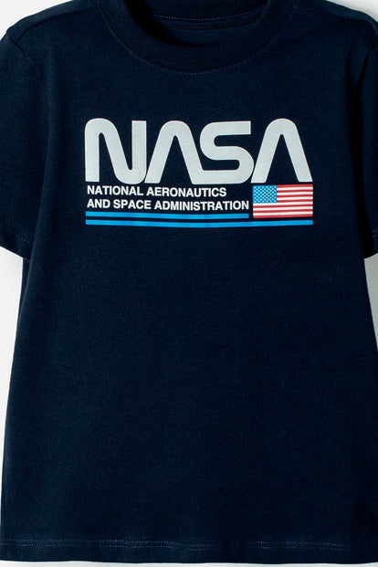 POLERA NASA MANGA CORTA AZUL OSCURO PARA NIÑO 2T A 5T