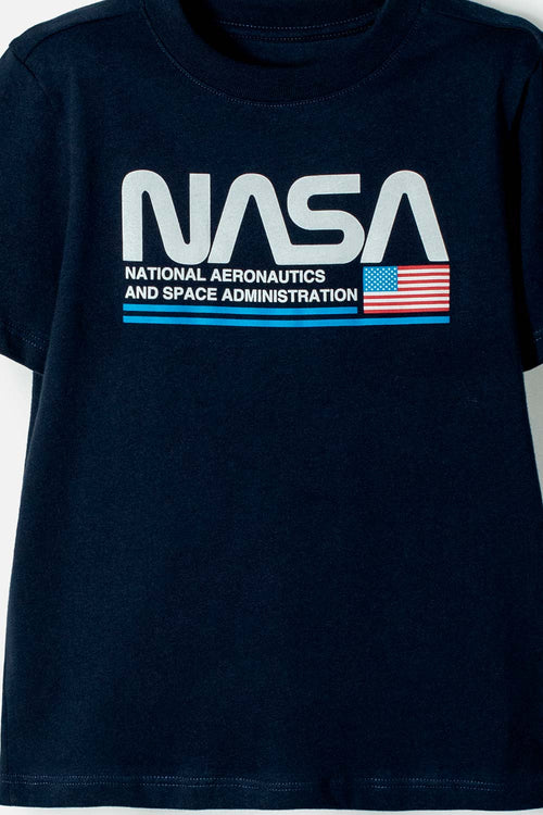 POLERA NASA MANGA CORTA AZUL OSCURO PARA NIÑO 2T A 5T