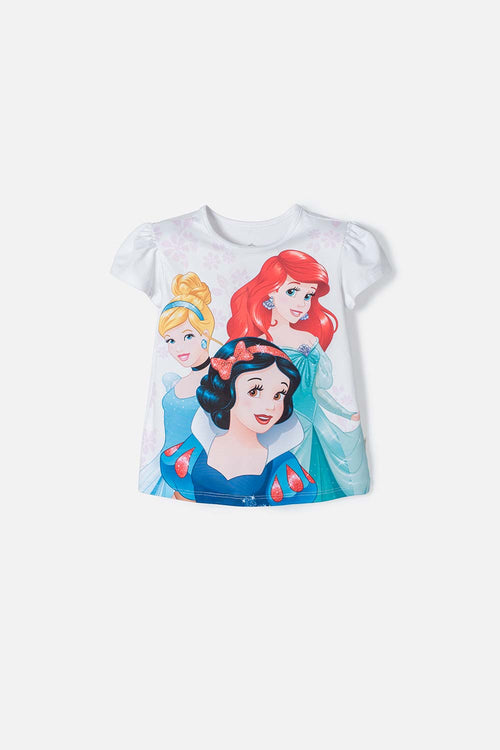 POLERA DE PRINCESAS DISNEY BLANCA MANGA CORTA PARA NIÑA 2T A 5T