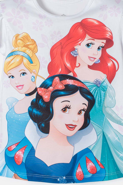 POLERA DE PRINCESAS DISNEY BLANCA MANGA CORTA PARA NIÑA 2T A 5T