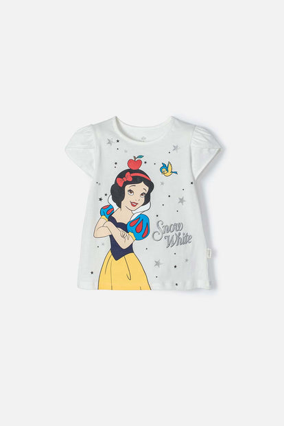 POLERA DE BLANCANIEVES MARFIL ESTAMPADA EN FRENTE PARA NIÑA 2T A 5T