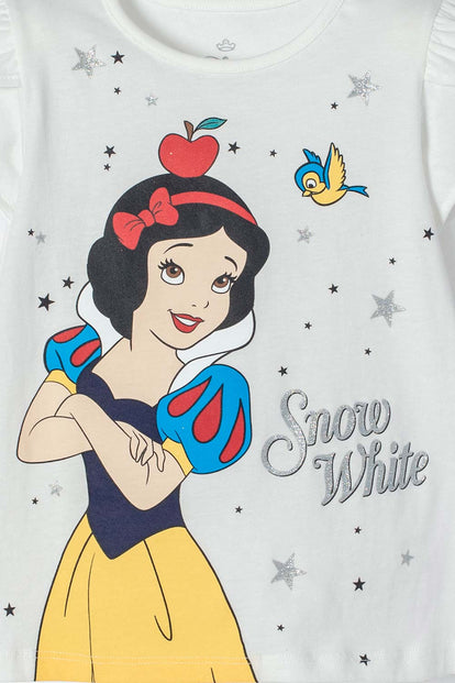 POLERA DE BLANCANIEVES MARFIL ESTAMPADA EN FRENTE PARA NIÑA 2T A 5T