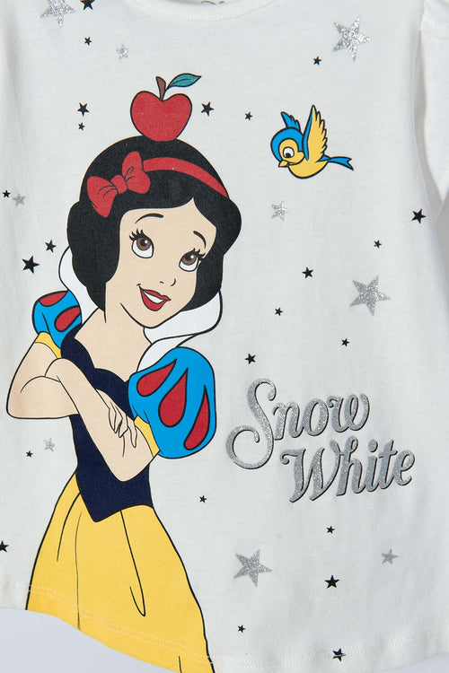 POLERA DE BLANCANIEVES MARFIL ESTAMPADA EN FRENTE PARA NIÑA 2T A 5T
