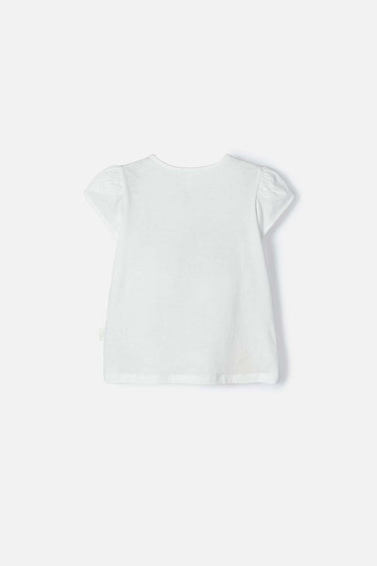POLERA DE BLANCANIEVES MARFIL ESTAMPADA EN FRENTE PARA NIÑA 2T A 5T