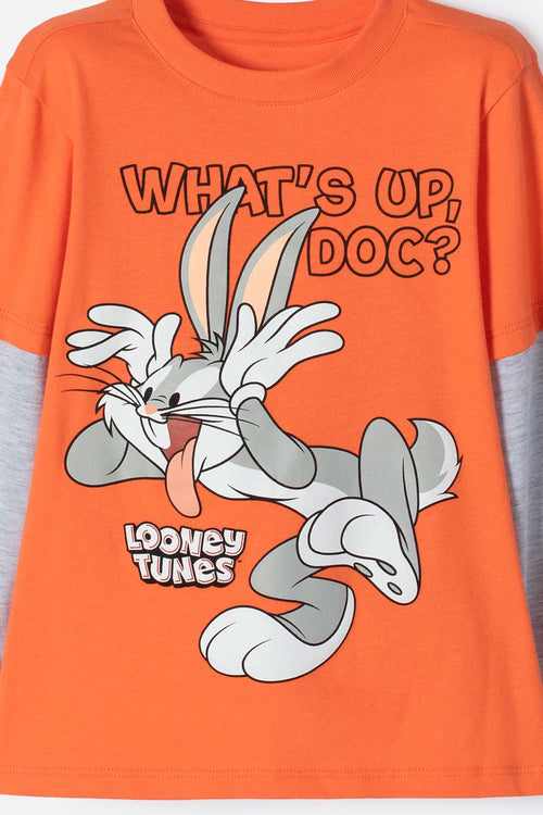 POLERA DE BUGS BUNNY NARANJA Y GRIS MANGA LARGA PARA NIÑO 2T A 5T