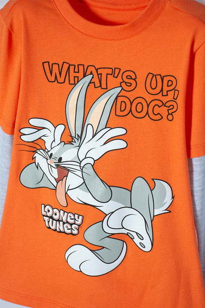 POLERA DE BUGS BUNNY NARANJA Y GRIS MANGA LARGA PARA NIÑO 2T A 5T