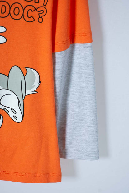 POLERA DE BUGS BUNNY NARANJA Y GRIS MANGA LARGA PARA NIÑO 2T A 5T