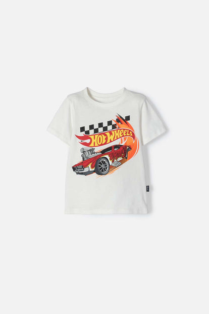POLERA HOT WHEELS MANGA CORTA MARFIL PARA NIÑO 2T A 6T