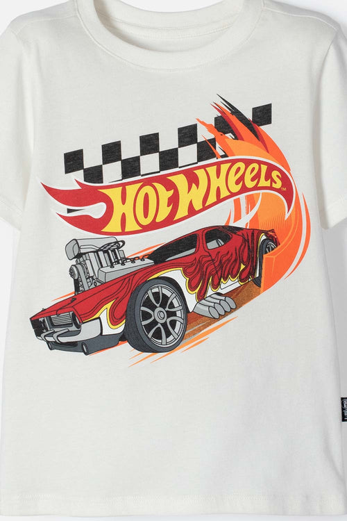POLERA HOT WHEELS MANGA CORTA MARFIL PARA NIÑO 2T A 6T