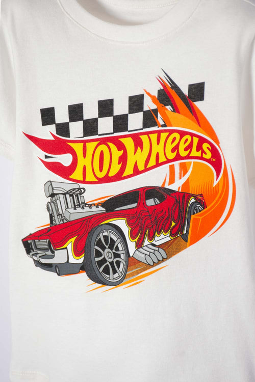 POLERA HOT WHEELS MANGA CORTA MARFIL PARA NIÑO 2T A 6T