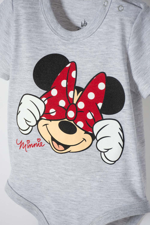 BODY DE MINNIE MOUSE GRIS JASPE MANGA CORTA PARA BEBÉ NIÑA