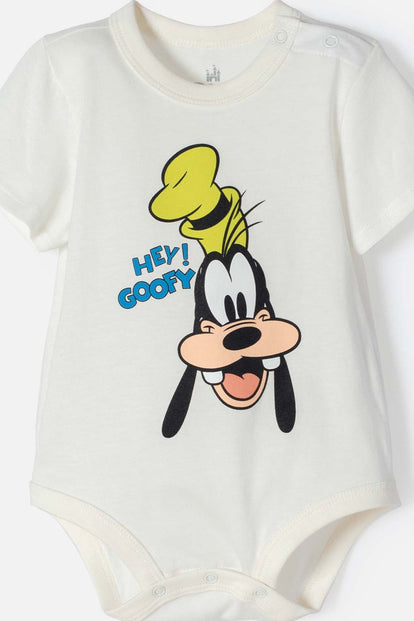 BODY DE GOOFY MARFIL CON AJUSTE EN ENTREPIERNA PARA BEBÉ NIÑO