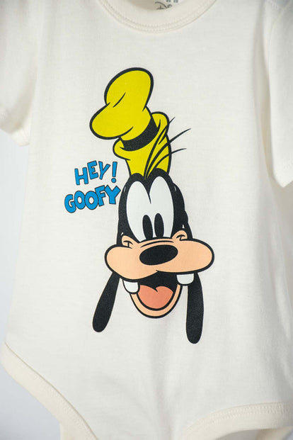BODY DE GOOFY MARFIL CON AJUSTE EN ENTREPIERNA PARA BEBÉ NIÑO