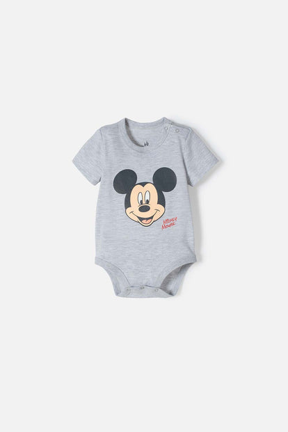 BODY DE MICKEY MOUSE GRIS JASPE ESTAMPADO EN FRENTE PARA BEBÉ NIÑO