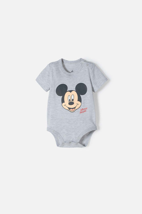 BODY DE MICKEY MOUSE GRIS JASPE ESTAMPADO EN FRENTE PARA BEBÉ NIÑO