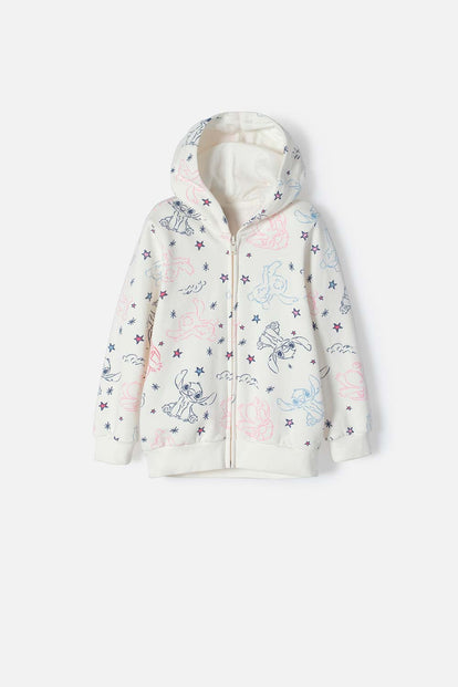 POLERON DE STITCH MARFIL CON CAPUCHA PARA NIÑA 2T A 5T