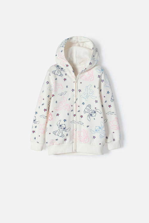 POLERON DE STITCH MARFIL CON CAPUCHA PARA NIÑA 2T A 5T